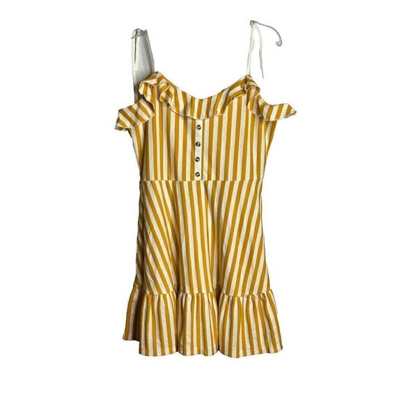 Asos Design Cami Mini Sundress with Buttons and Tiered Hem Yellow 6 Striped NWT - Picture 5 of 13